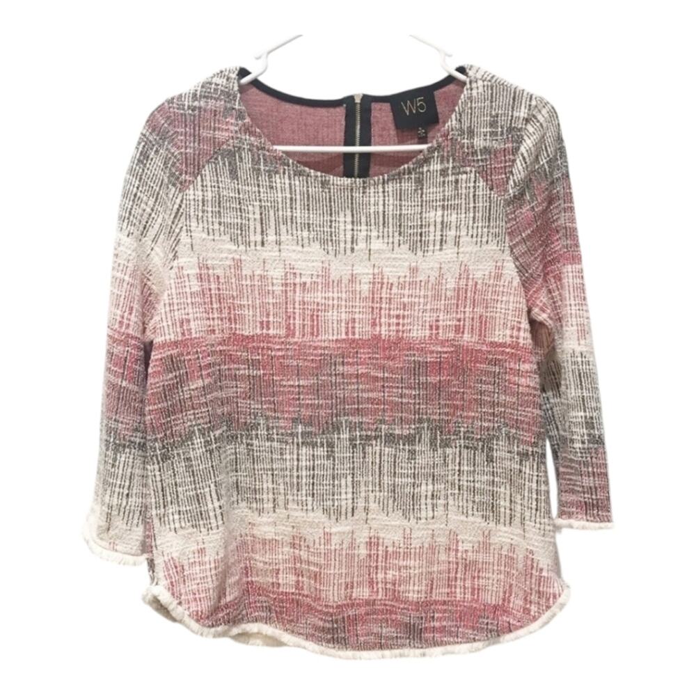 Anthropologie W5 Textured Knit 3/4 Sleeve Zippered Back Top Small